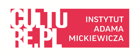 czerwono białe logo Instytutu Adama Mickiewicza